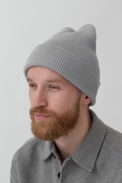 PSD young man wearing beanie mockup