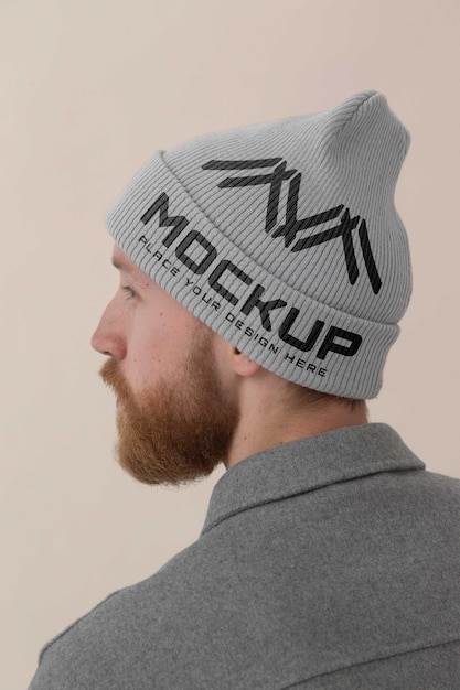 PSD young man wearing beanie mockup