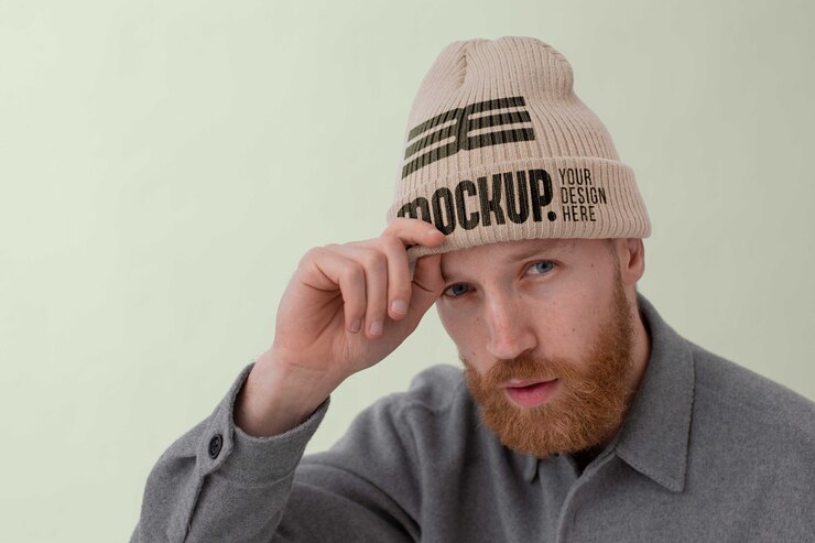 PSD young man wearing beanie mockup