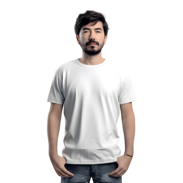 PSD young man wearing blank white t shirt with space for your logo or design isolated on white background