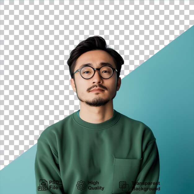 Young man wearing green shirt isolated on transparent background include png file