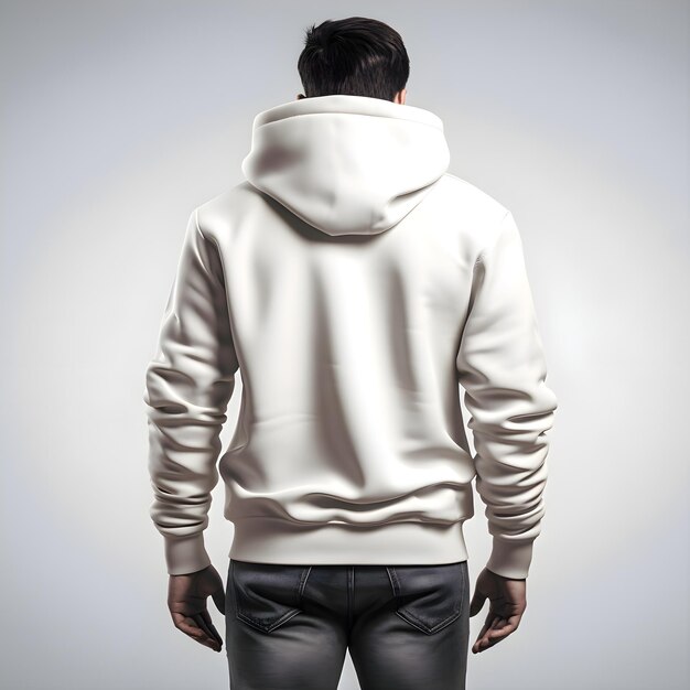 PSD young man in a white hoodie on a gray background mock up