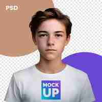 PSD young man in white tshirt on a transparent background psd mockup