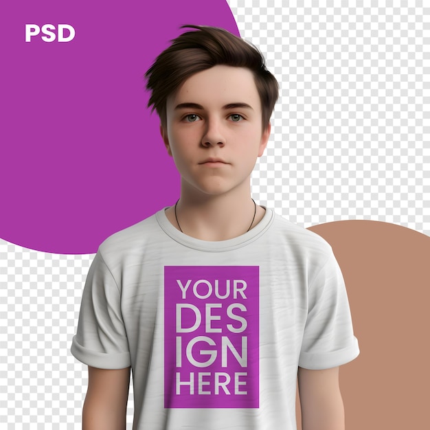 PSD young man in white tshirt with slogan psd mockup