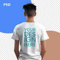 PSD young man in white tshirt with text psd mockup