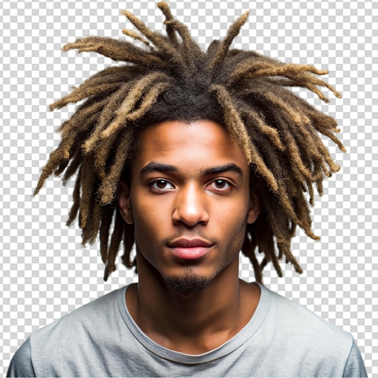 PSD young man with afro dreadlocks hairstyle isolated on transparent background