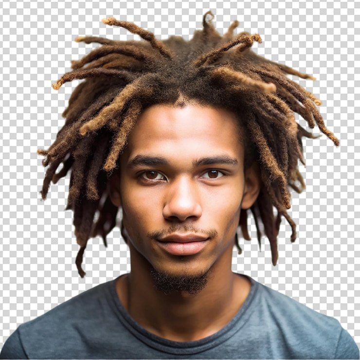 PSD young man with afro dreadlocks hairstyle isolated on transparent background