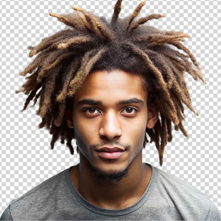 PSD young man with afro dreadlocks hairstyle isolated on transparent background