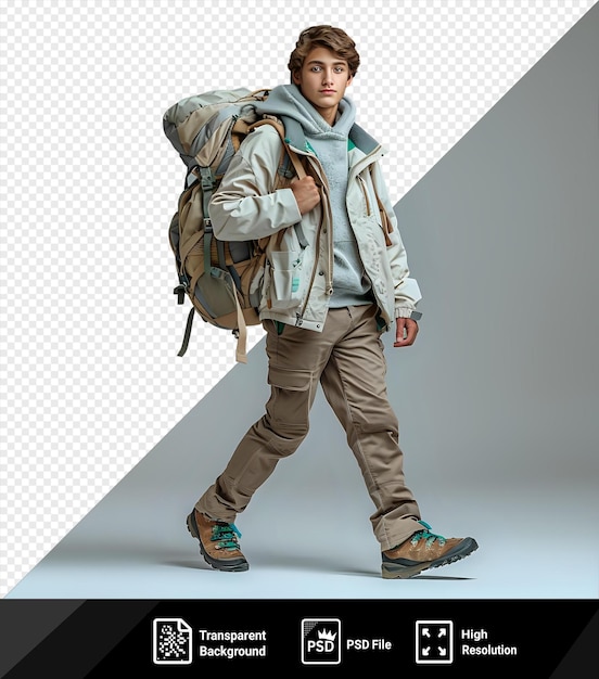 A a young man with a backpack going hiking png psd