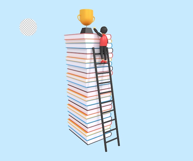 young man with pile of books