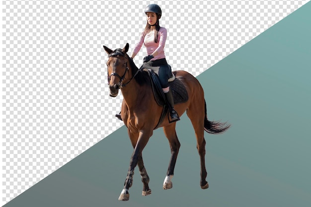 騎馬センターの競技場で馬に乗る若いメキシコ人女性