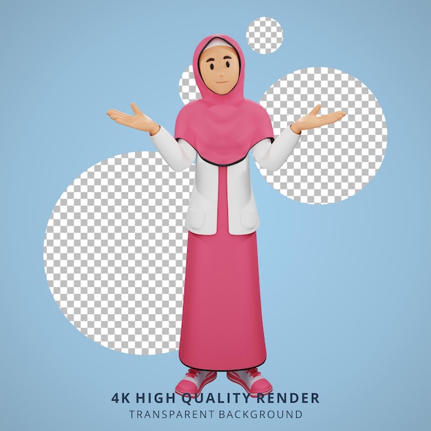 PSD young muslim girl do not know anything 3d character illustration