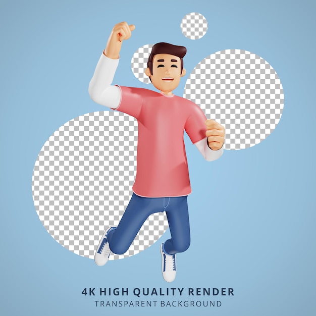 Young people happy jumping 3d character illustration