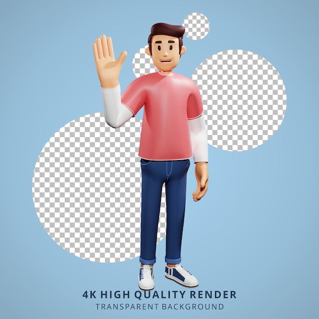 Young people wave hands 3d character illustration