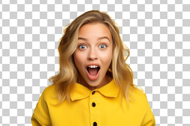 PSD young pretty blonde girl on isolated chroma key background