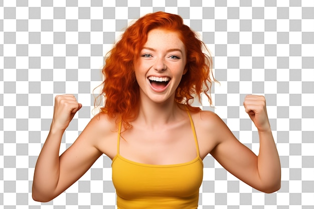 PSD young pretty redhead girl on isolated chroma key background