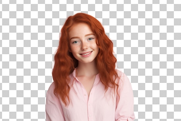 PSD young pretty redhead girl on isolated chroma key background