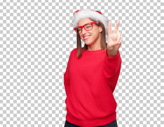 PSD young pretty woman christmas concept. editable background