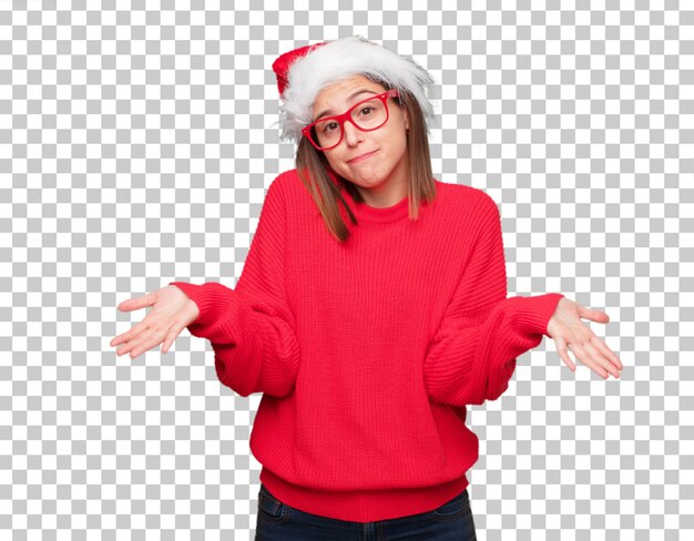 Young pretty woman christmas concept. editable background