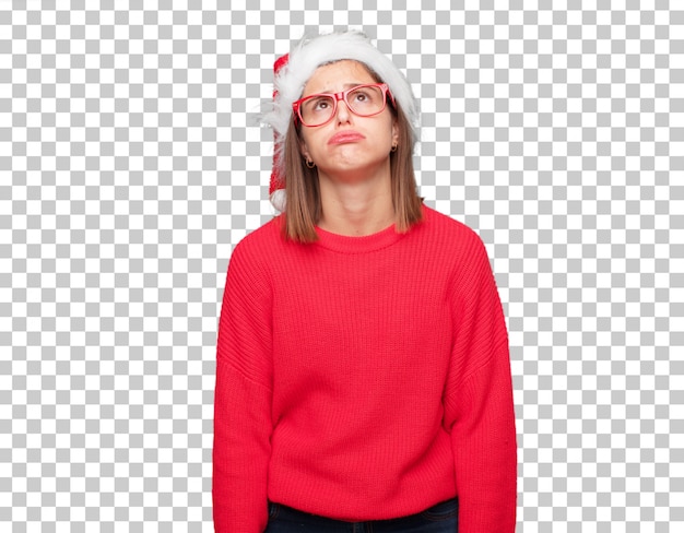 Young pretty woman christmas concept. editable background