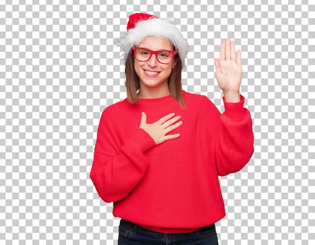 Young pretty woman christmas concept. editable background