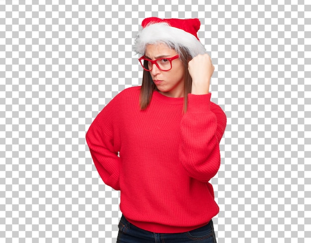 Young pretty woman christmas concept. editable background