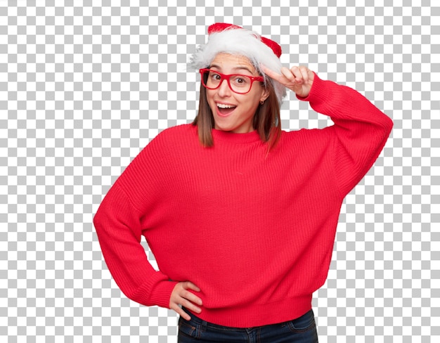 PSD young pretty woman christmas concept. editable background