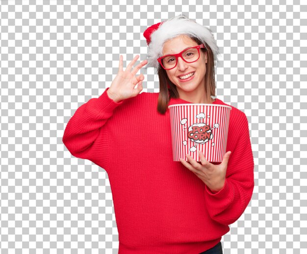 Young pretty woman christmas concept. editable background