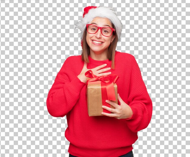 PSD young pretty woman christmas concept. editable background