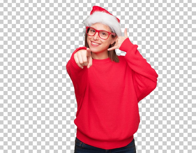 PSD young pretty woman christmas concept. editable background