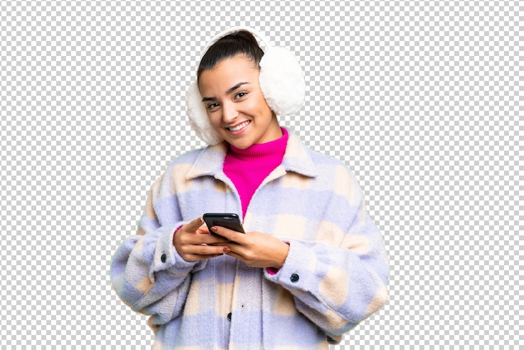 PSD young pretty woman over isolated chroma key background