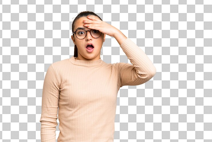 PSD young pretty woman over isolated chroma key background