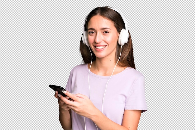 young pretty woman listening music with her headphones