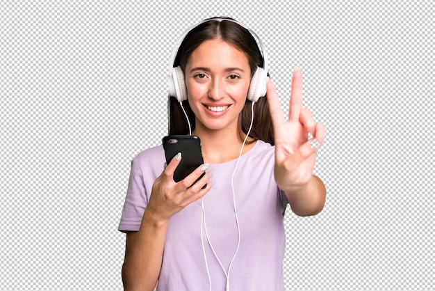 PSD young pretty woman listening music with her headphones