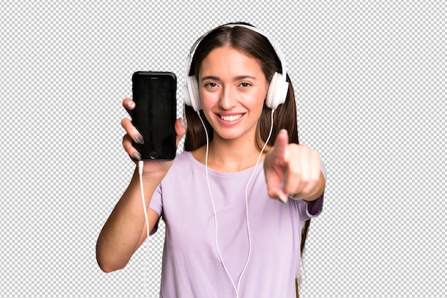 young pretty woman listening music with her headphones