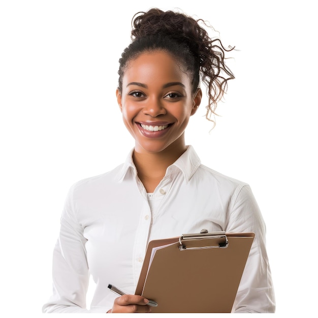 PSD young smiling employee of african american ethnicity in classic formal shirt work