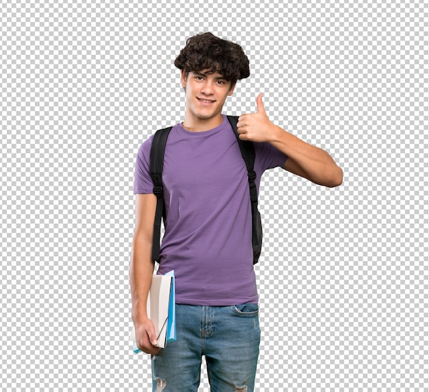 PSD young student man with thumbs up gesture and smiling