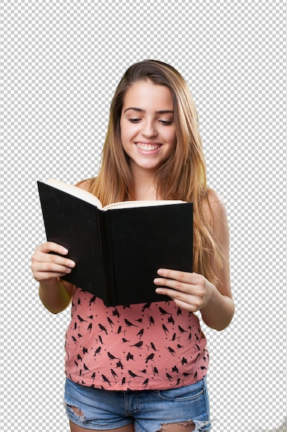 PSD young student reading a book