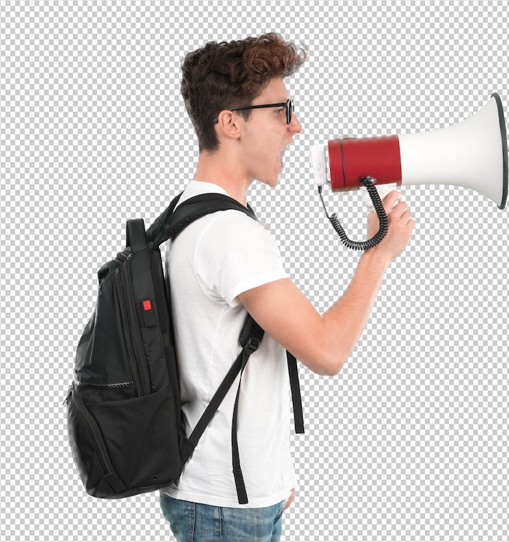 PSD young student using a megaphone