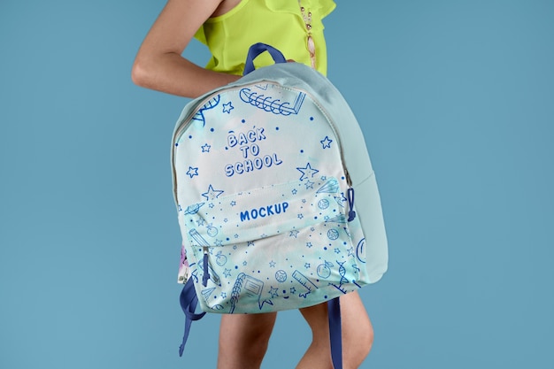 PSD young student with school backpack mock-up