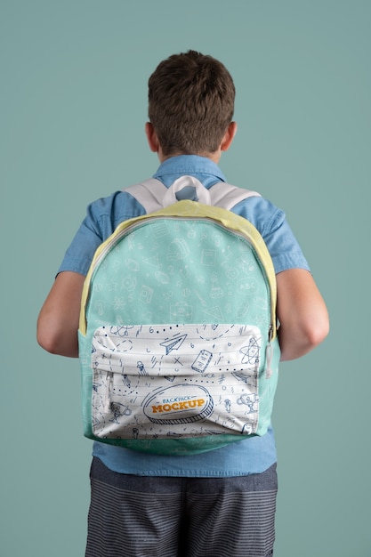 PSD young student with school backpack mock-up