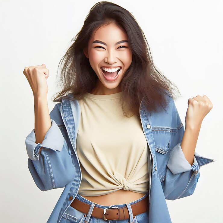 PSD a young successful businesswomen with white background