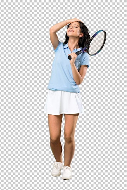 Young tennis player woman has realized something and intending the solution