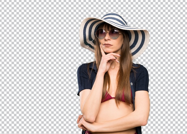 PSD young woman in bikini thinking an idea