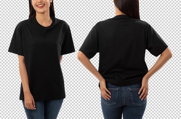 Young woman in black oversize t shirt mockup cutout psd file