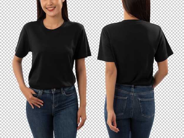 Young woman in black T shirt mockup cutout Psd file