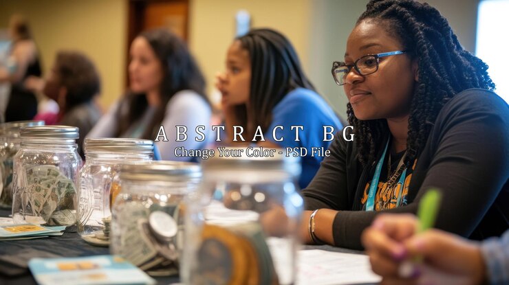 PSD young woman at a conference