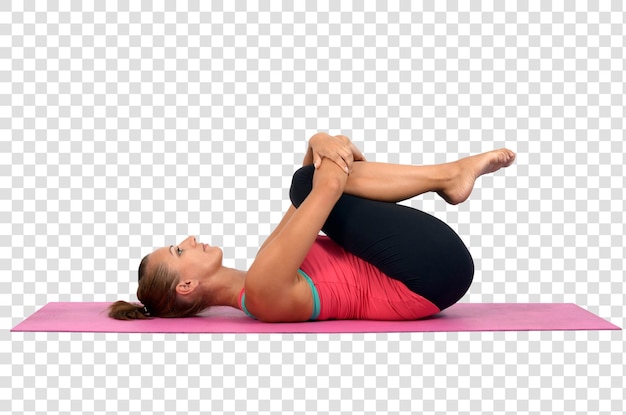 PSD young woman doing yoga exercises, layered psd file