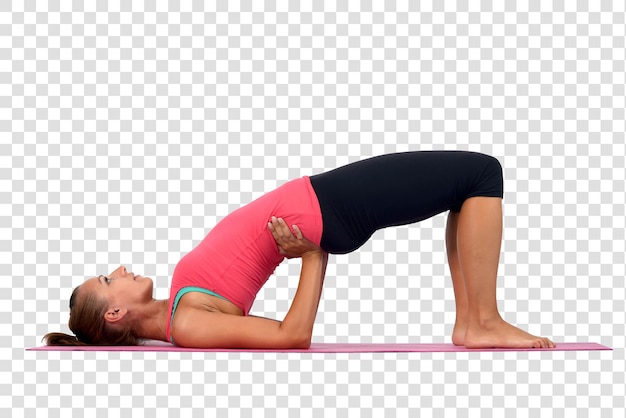 PSD young woman doing yoga exercises, layered psd file