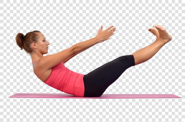 PSD young woman doing yoga exercises, layered psd file